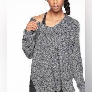 Athleta Switchback Pullover Sweater V Neck Wool Blend Black Marl Size M